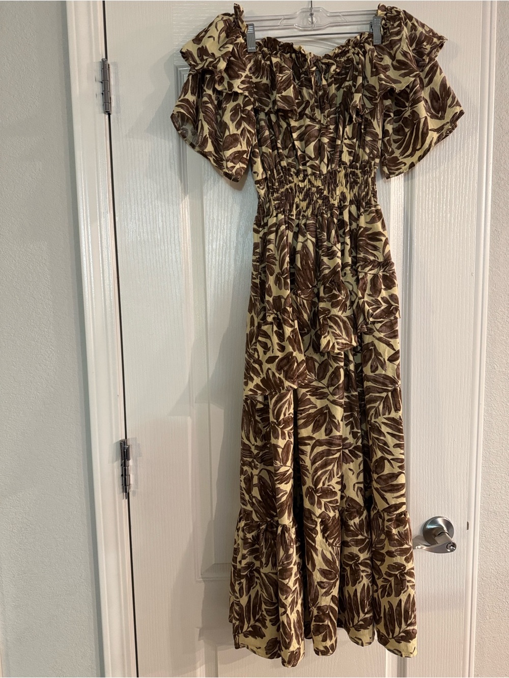 Claris Boho Floral Smocked Tiered Maxi Dress S